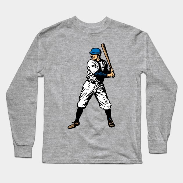 Vintage Baseball Player (Blue) Long Sleeve T-Shirt by GloopTrekker